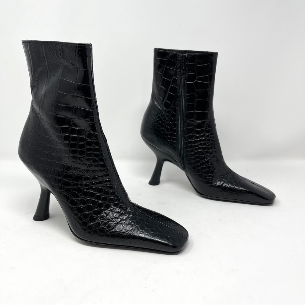 Simon Miller Croc Embossed Leather Square Toe Ankle Boots